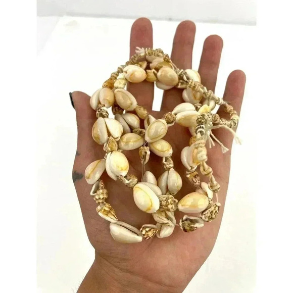 VTG Cowrie Shells Natural Seashells Beaded Long Necklace Handmade 36" - Picture 1 of 9